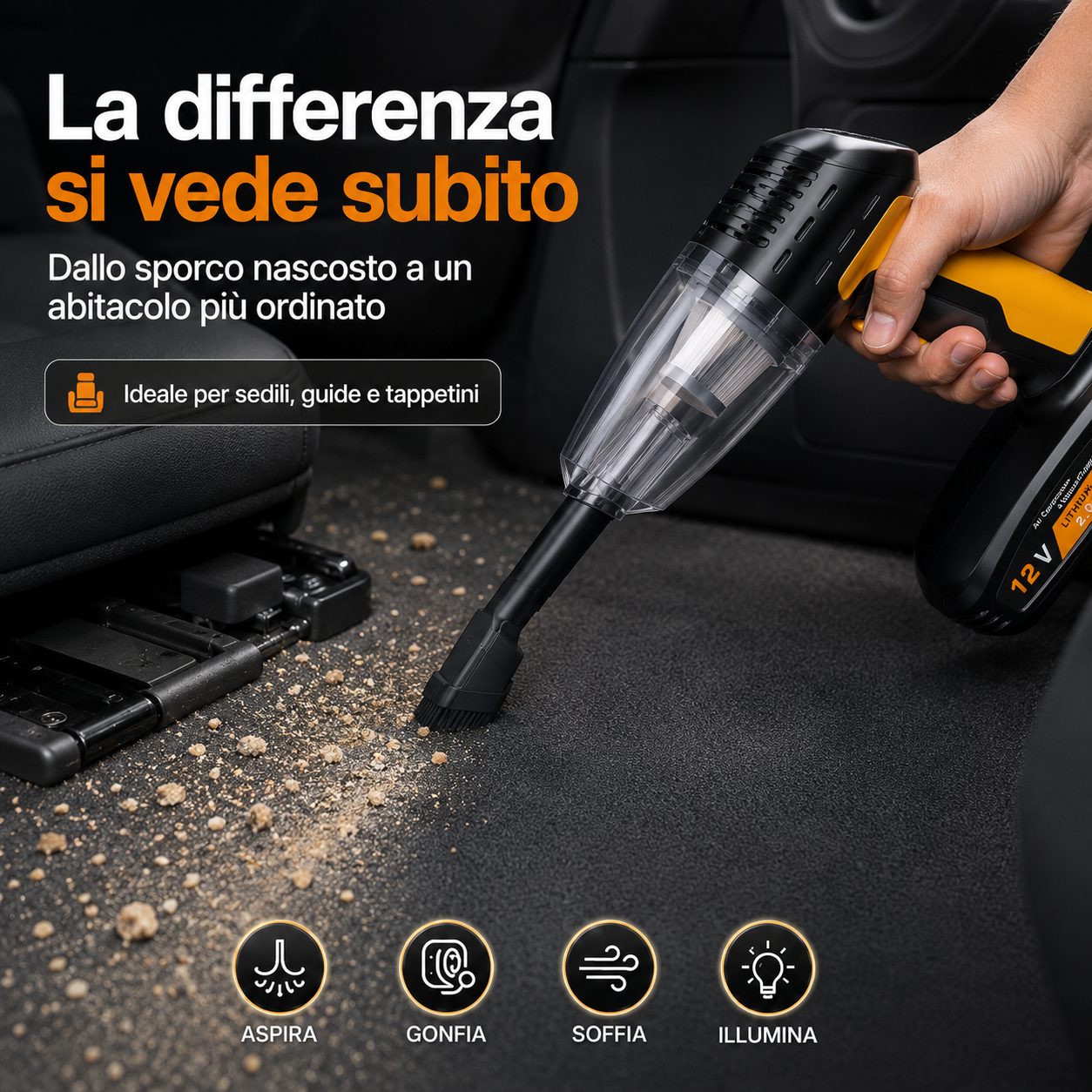 ProntoStrada™ 4X Aspirapolvere auto, gonfiatore pneumatici, soffiatore e luce di emergenza in un unico dispositivo portatile