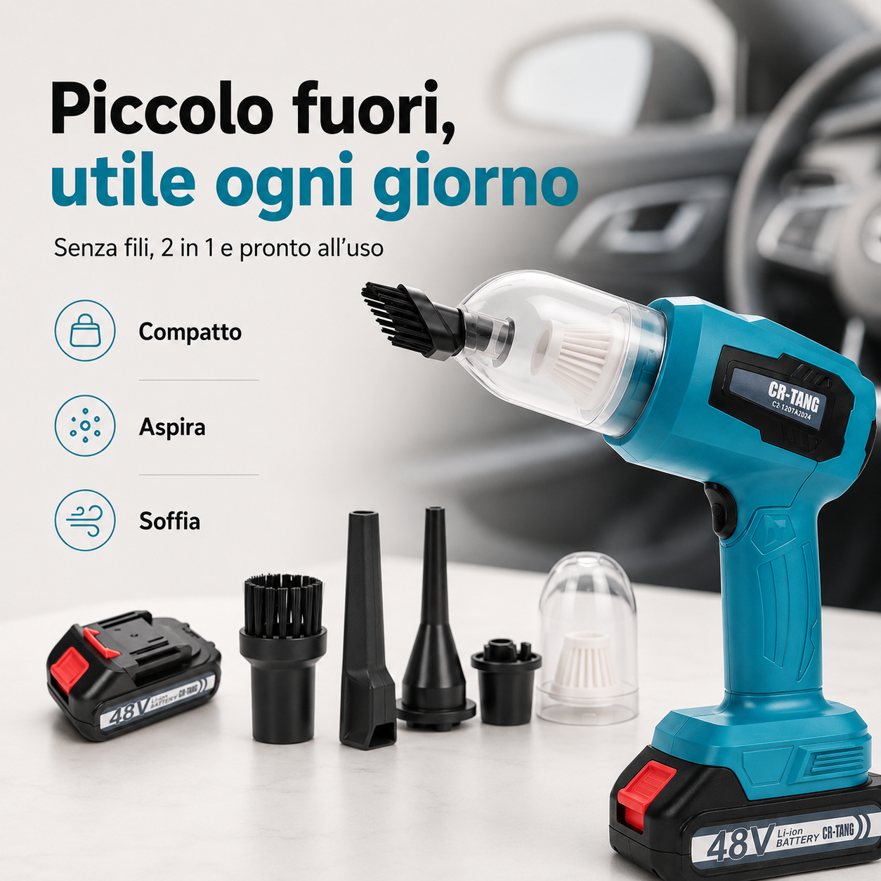 AutoPronto™ AirForce Aspirapolvere e soffiatore portatile 2 in 1 per la pulizia rapida dell’auto