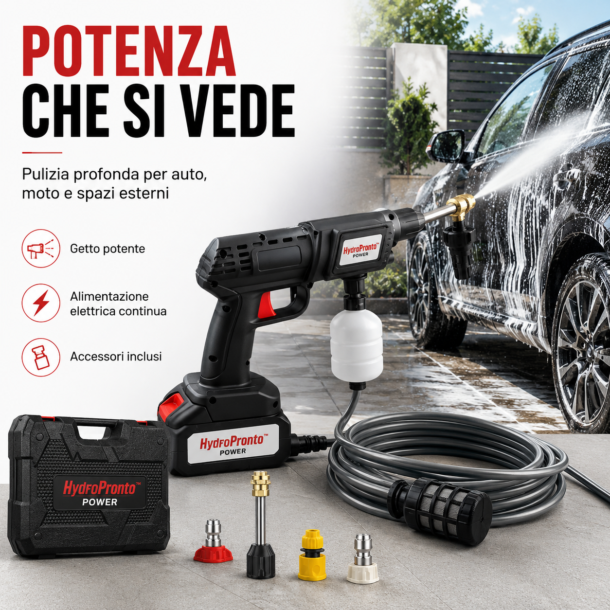 HydroPronto™ Power Idropulitrice elettrica compatta con alimentazione via cavo per auto, moto e superfici esterne