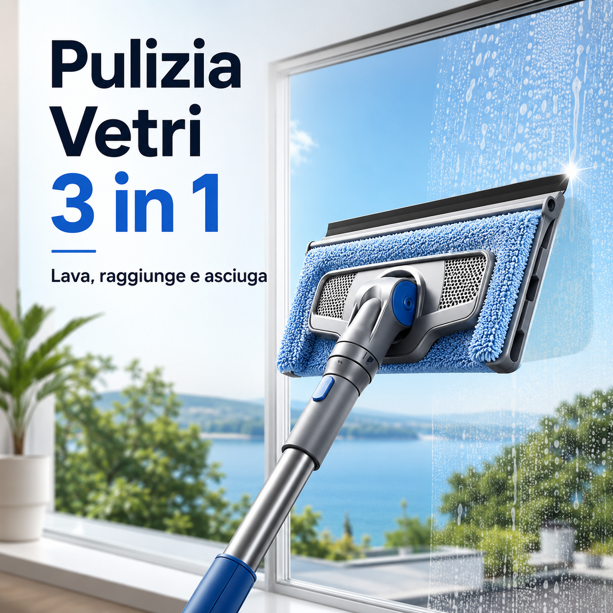 Strumento per la Pulizia dei Vetri 3 in 1
